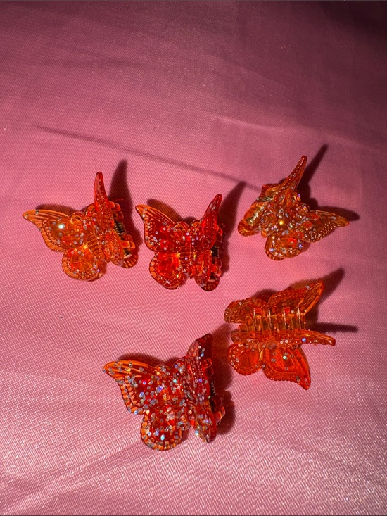 Accessories - Set of 5 Orange Glitter Butterfly Hair Clips